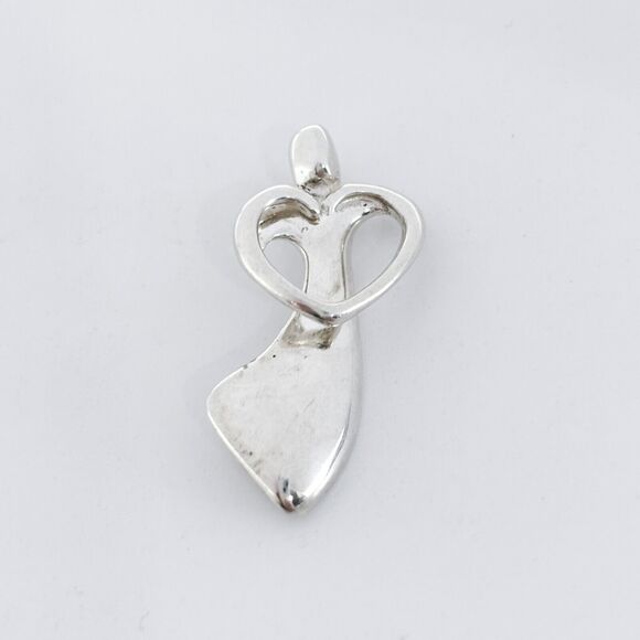 Vintage Sterling Silver 925 Abstract Heart Angel Pendant - Picture 2 of 9